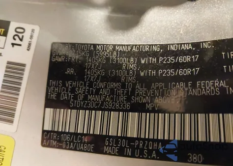 2018 Toyota Sienna Xle 8 Passenger z USA, uszkodzony, nr VIN 5TDYZ3DC7JS928336